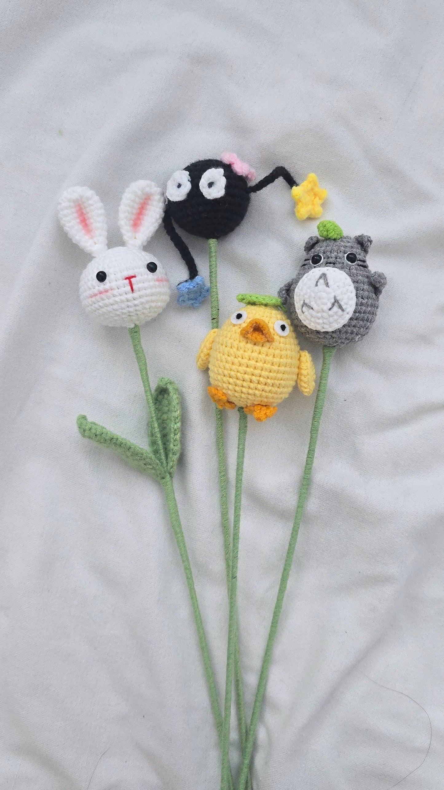 Flower Friends: Totoro, Duck Spirits, Soot Sprites, and Bunnies